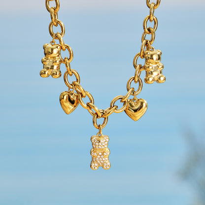 316L Stainless Steel 18K Gold PVD Multi Zircon Pendant Necklace - Gold Multi Zircon Pendant Necklace Minimalist Layered Design Wholesale Stainless Steel Jewelry - Sensitive Skin Friendly - Detail 3