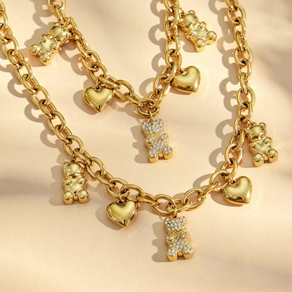 316L Stainless Steel 18K Gold PVD Multi Zircon Pendant Necklace - Gold Multi Zircon Pendant Necklace Minimalist Layered Design Wholesale Stainless Steel Jewelry - Sensitive Skin Friendly - Detail 5