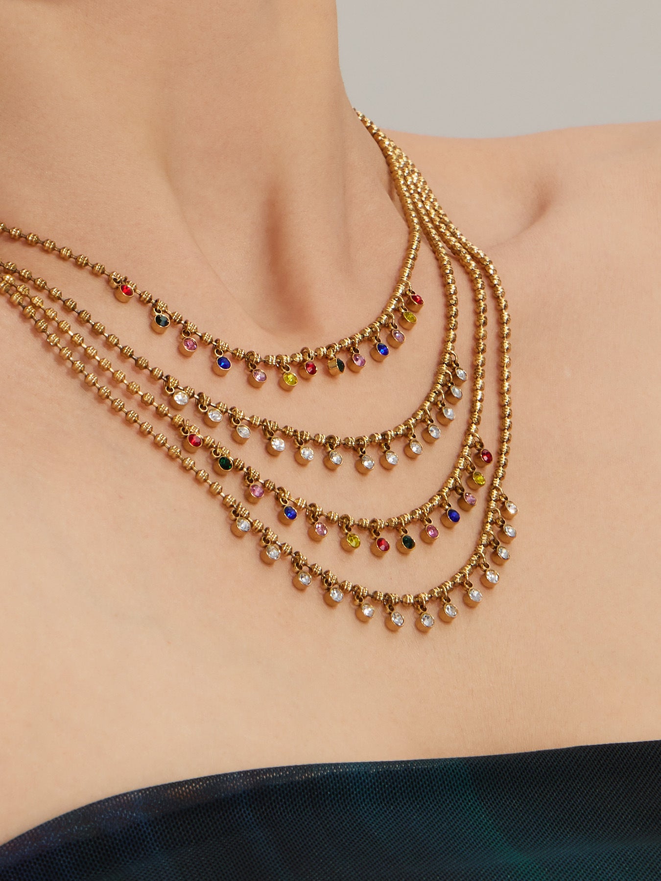316L Stainless Steel 18K Gold PVD Multicolor Bead Geometric Zircon Necklace - Multicolor Bead Geometric Zircon Chic Macaron Necklace Wholesale Stainless Steel Jewelry - Sensitive Skin Friendly - Detail 1
