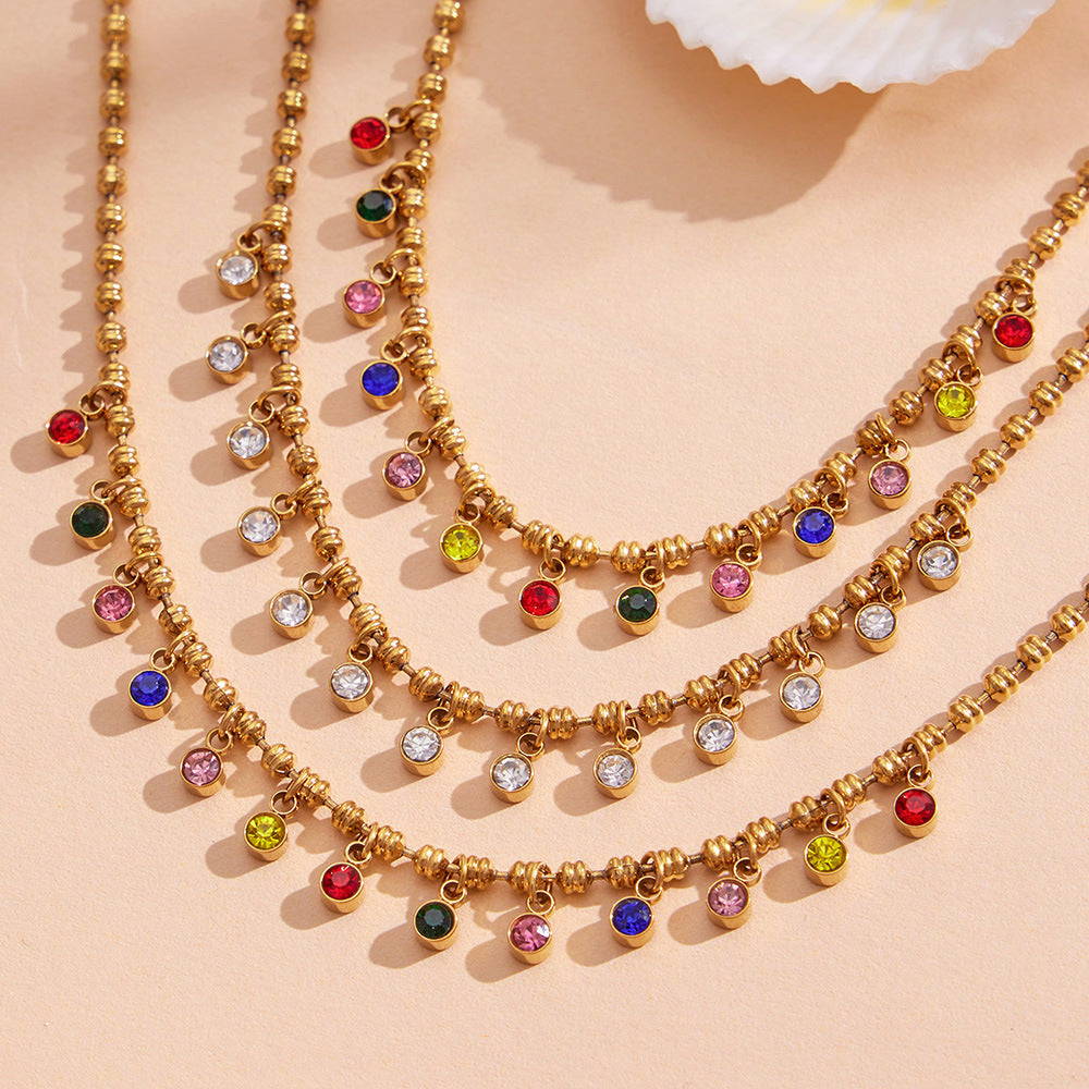 316L Stainless Steel 18K Gold PVD Multicolor Bead Geometric Zircon Necklace - Multicolor Bead Geometric Zircon Chic Macaron Necklace Wholesale Stainless Steel Jewelry - Sensitive Skin Friendly - Detail 11