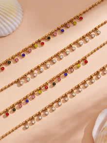 316L Stainless Steel 18K Gold PVD Multicolor Bead Geometric Zircon Necklace - Multicolor Bead Geometric Zircon Chic Macaron Necklace Wholesale Stainless Steel Jewelry - Sensitive Skin Friendly - Detail 12