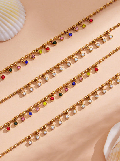 316L Stainless Steel 18K Gold PVD Multicolor Bead Geometric Zircon Necklace - Multicolor Bead Geometric Zircon Chic Macaron Necklace Wholesale Stainless Steel Jewelry - Sensitive Skin Friendly - Detail 12