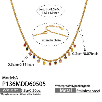 316L Stainless Steel 18K Gold PVD Multicolor Bead Geometric Zircon Necklace - Multicolor Bead Geometric Zircon Chic Macaron Necklace Wholesale Stainless Steel Jewelry - Sensitive Skin Friendly - Detail 13