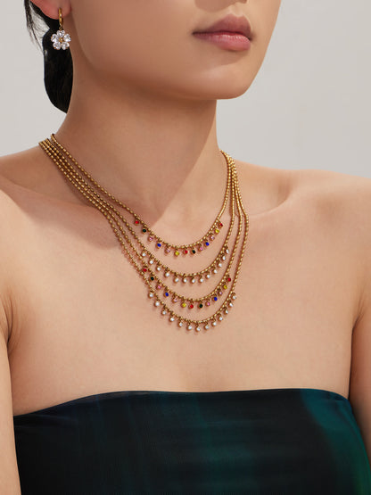 316L Stainless Steel 18K Gold PVD Multicolor Bead Geometric Zircon Necklace - Multicolor Bead Geometric Zircon Chic Macaron Necklace Wholesale Stainless Steel Jewelry - Sensitive Skin Friendly - Detail 2