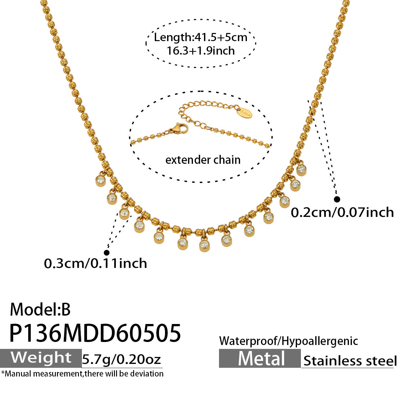 316L Stainless Steel 18K Gold PVD Multicolor Bead Geometric Zircon Necklace - Multicolor Bead Geometric Zircon Chic Macaron Necklace Wholesale Stainless Steel Jewelry - Sensitive Skin Friendly - Detail 3