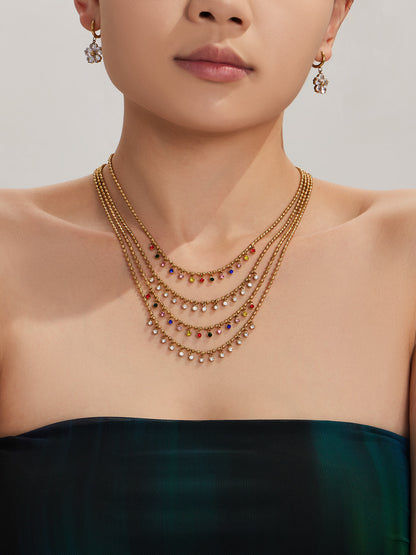 316L Stainless Steel 18K Gold PVD Multicolor Bead Geometric Zircon Necklace - Multicolor Bead Geometric Zircon Chic Macaron Necklace Wholesale Stainless Steel Jewelry - Sensitive Skin Friendly - Detail 5