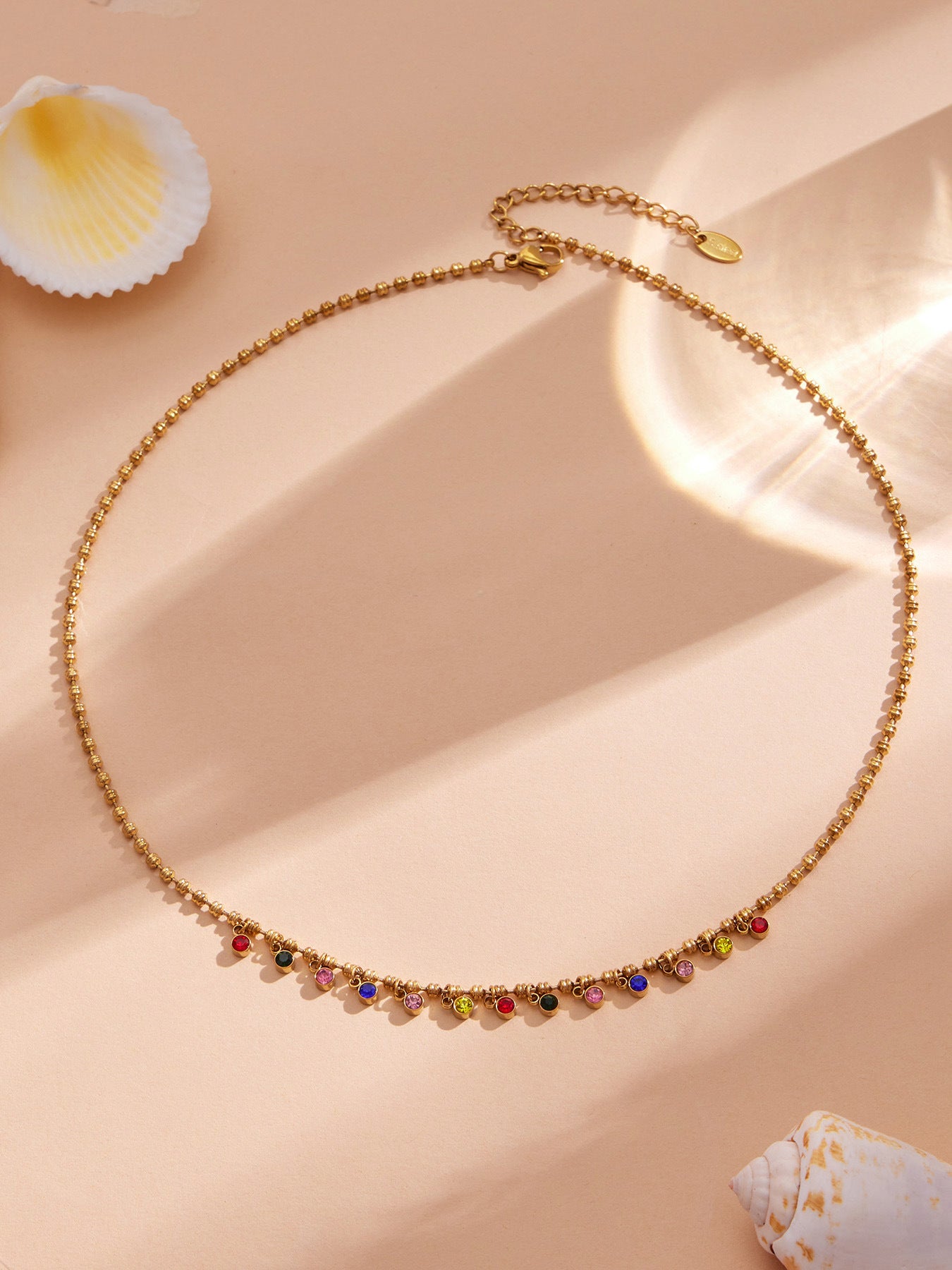 316L Stainless Steel 18K Gold PVD Multicolor Bead Geometric Zircon Necklace - Multicolor Bead Geometric Zircon Chic Macaron Necklace Wholesale Stainless Steel Jewelry - Sensitive Skin Friendly - Detail 6