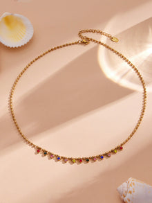 316L Stainless Steel 18K Gold PVD Multicolor Bead Geometric Zircon Necklace - Multicolor Bead Geometric Zircon Chic Macaron Necklace Wholesale Stainless Steel Jewelry - Sensitive Skin Friendly - Detail 6