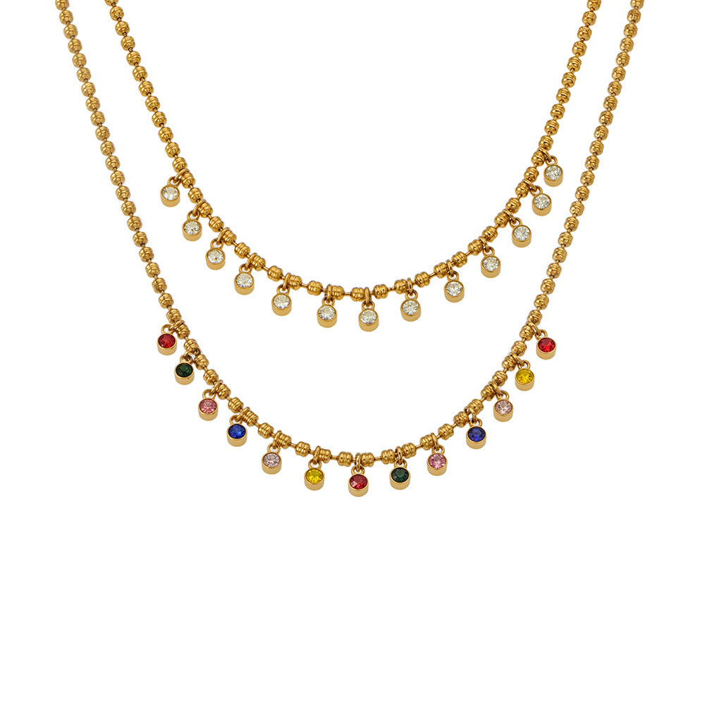316L Stainless Steel 18K Gold PVD Multicolor Bead Geometric Zircon Necklace - Multicolor Bead Geometric Zircon Chic Macaron Necklace Wholesale Stainless Steel Jewelry - Sensitive Skin Friendly - Detail 8