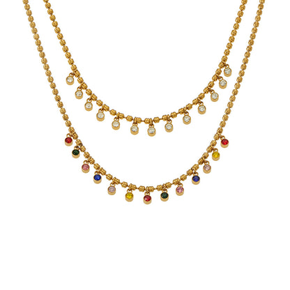 316L Stainless Steel 18K Gold PVD Multicolor Bead Geometric Zircon Necklace - Multicolor Bead Geometric Zircon Chic Macaron Necklace Wholesale Stainless Steel Jewelry - Sensitive Skin Friendly - Detail 8