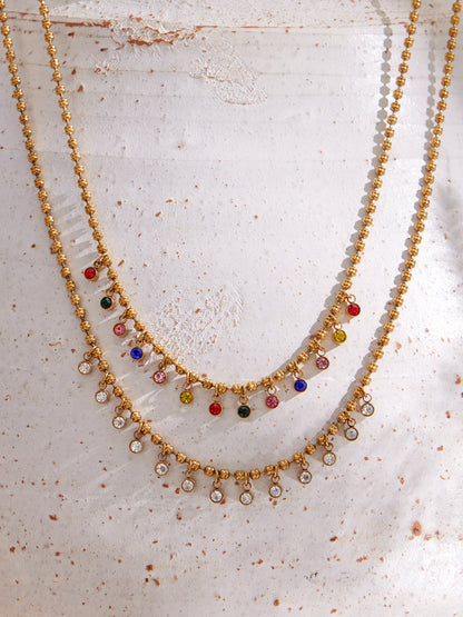 316L Stainless Steel 18K Gold PVD Multicolor Bead Geometric Zircon Necklace - Multicolor Bead Geometric Zircon Chic Macaron Necklace Wholesale Stainless Steel Jewelry - Sensitive Skin Friendly - Detail 9