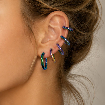 316L Stainless Steel 18K Gold PVD Multicolor Hoop Earrings - Vintage Gold Band Multicolor Hoops Wholesale Stainless Steel Jewelry - Sensitive Skin Friendly - Detail 1