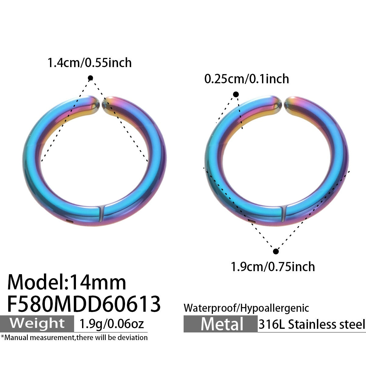 316L Stainless Steel 18K Gold PVD Multicolor Hoop Earrings - Vintage Gold Band Multicolor Hoops Wholesale Stainless Steel Jewelry - Sensitive Skin Friendly - Detail 18