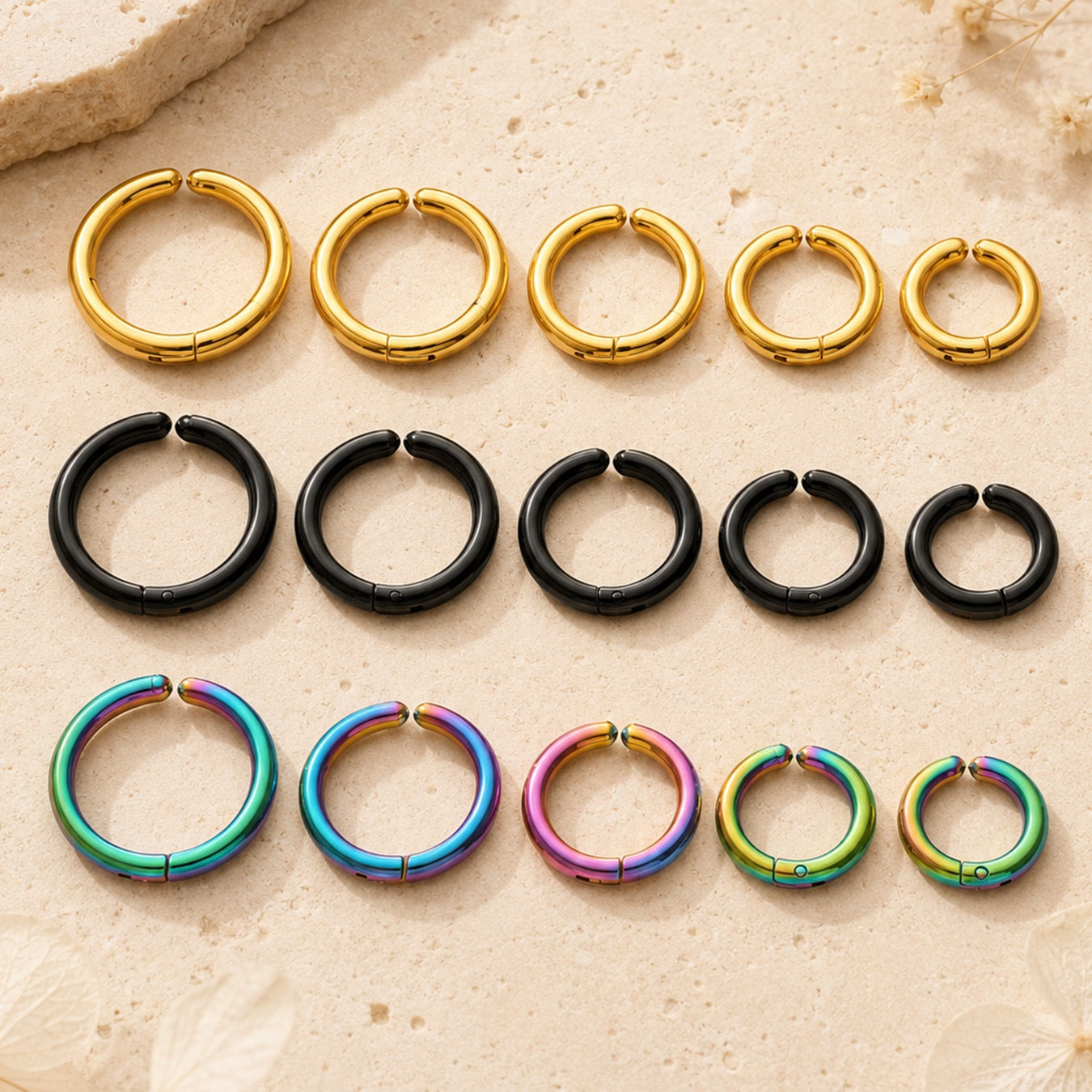 316L Stainless Steel 18K Gold PVD Multicolor Hoop Earrings - Vintage Gold Band Multicolor Hoops Wholesale Stainless Steel Jewelry - Sensitive Skin Friendly - Detail 2