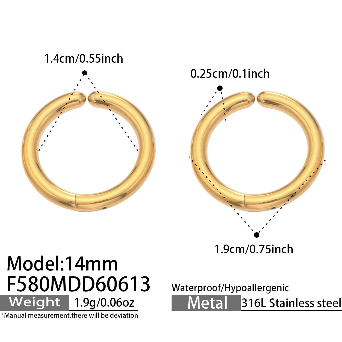 316L Stainless Steel 18K Gold PVD Multicolor Hoop Earrings - Vintage Gold Band Multicolor Hoops Wholesale Stainless Steel Jewelry - Sensitive Skin Friendly - Detail 8
