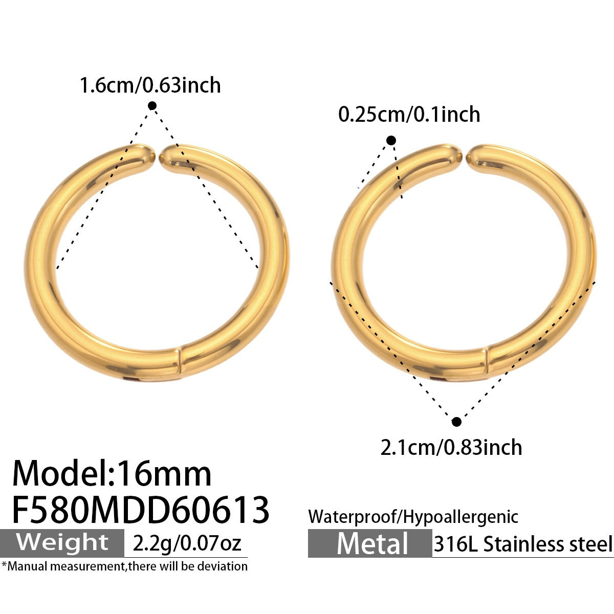 316L Stainless Steel 18K Gold PVD Multicolor Hoop Earrings - Vintage Gold Band Multicolor Hoops Wholesale Stainless Steel Jewelry - Sensitive Skin Friendly - Detail 9
