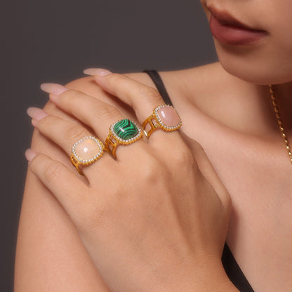 316L Stainless Steel 18K Gold PVD Natural Gemstone Open Ring - Open Ring 3A Zircon Natural Gemstone Minimalist Gold Ring Wholesale Stainless Steel Jewelry - Sensitive Skin Friendly - Detail 3