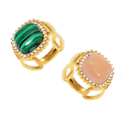 316L Stainless Steel 18K Gold PVD Natural Gemstone Open Ring - Open Ring 3A Zircon Natural Gemstone Minimalist Gold Ring Wholesale Stainless Steel Jewelry - Sensitive Skin Friendly - Detail 4