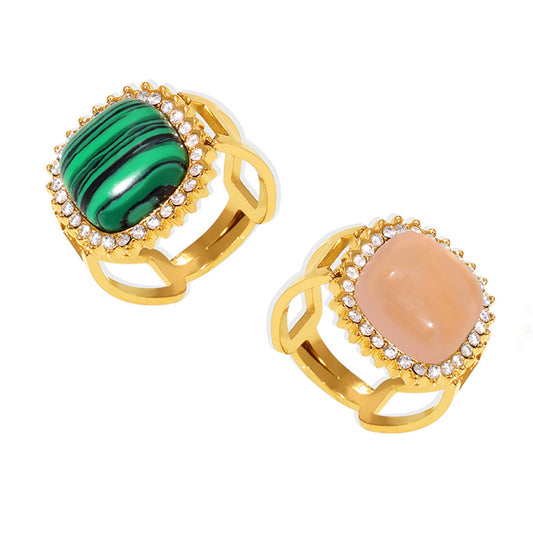 316L Stainless Steel 18K Gold PVD Natural Gemstone Open Ring - Open Ring 3A Zircon Natural Gemstone Minimalist Gold Ring Wholesale Stainless Steel Jewelry - Sensitive Skin Friendly - Detail 4