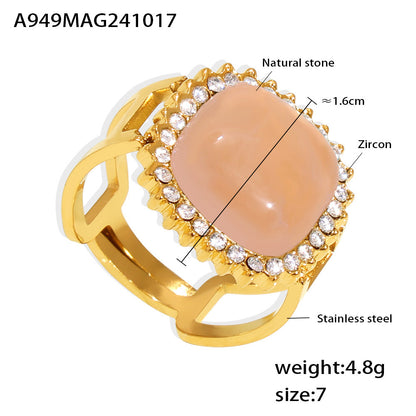 316L Stainless Steel 18K Gold PVD Natural Gemstone Open Ring - Open Ring 3A Zircon Natural Gemstone Minimalist Gold Ring Wholesale Stainless Steel Jewelry - Sensitive Skin Friendly - Detail 5
