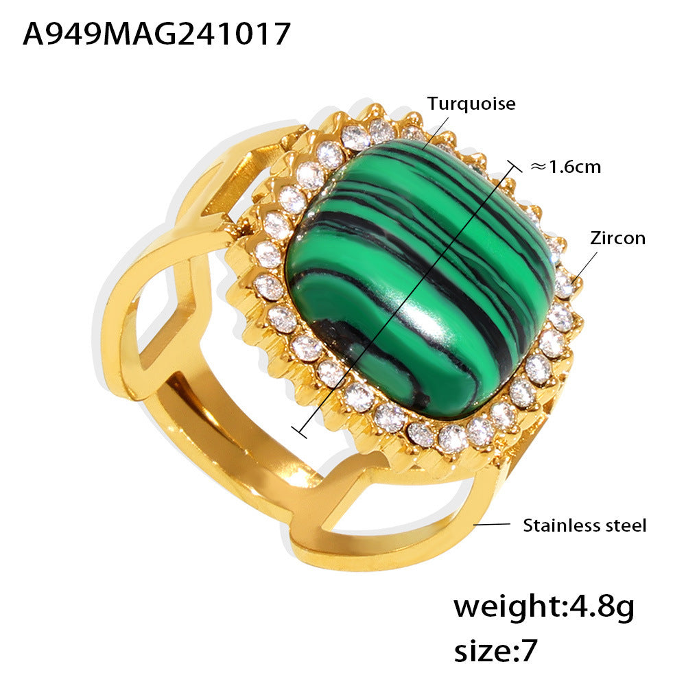 316L Stainless Steel 18K Gold PVD Natural Gemstone Open Ring - Open Ring 3A Zircon Natural Gemstone Minimalist Gold Ring Wholesale Stainless Steel Jewelry - Sensitive Skin Friendly - Detail 6