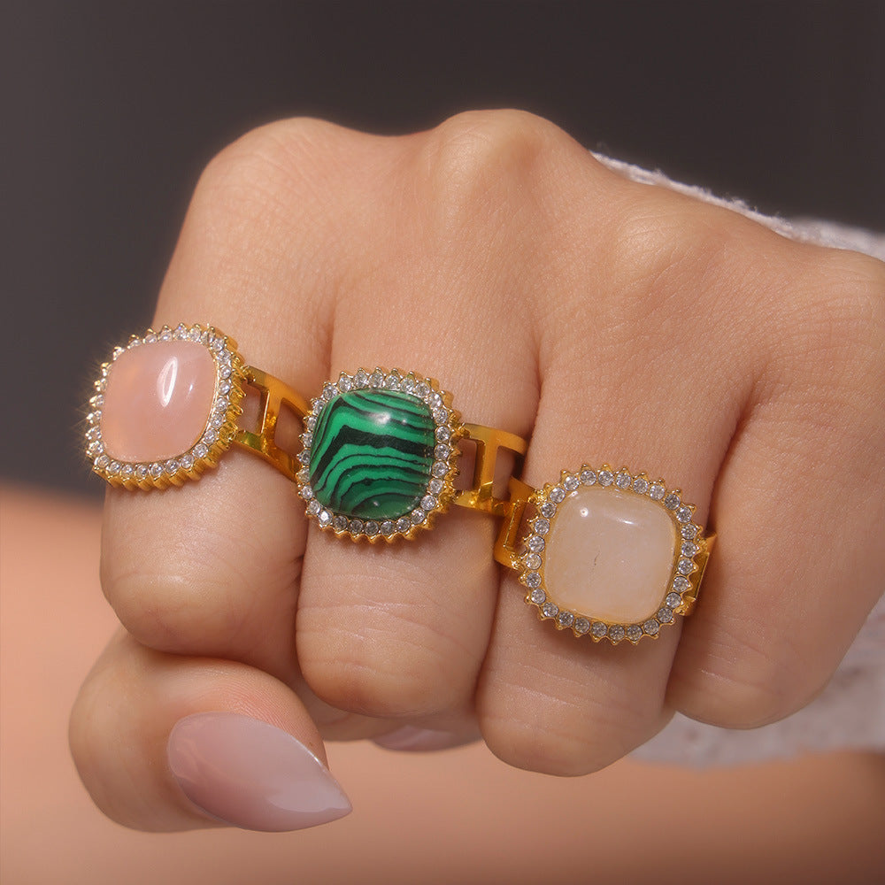 316L Stainless Steel 18K Gold PVD Natural Gemstone Open Ring - Open Ring 3A Zircon Natural Gemstone Minimalist Gold Ring Wholesale Stainless Steel Jewelry - Sensitive Skin Friendly - Detail 7