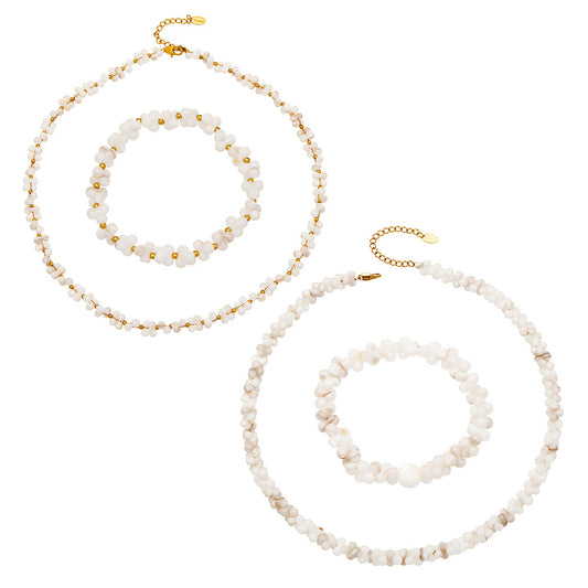 316L Stainless Steel 18K Gold PVD Natural Shell Beaded Abstract Bone Shape Necklace - Natural Shell, Beaded, Abstract Bone Shape, Elegant, Coastal, Everyday Wholesale Stainless Steel Jewelry - Sensitive Skin Friendly - Detail 1