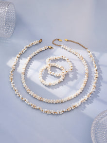 316L Stainless Steel 18K Gold PVD Natural Shell Beaded Abstract Bone Shape Necklace - Natural Shell, Beaded, Abstract Bone Shape, Elegant, Coastal, Everyday Wholesale Stainless Steel Jewelry - Sensitive Skin Friendly - Detail 10