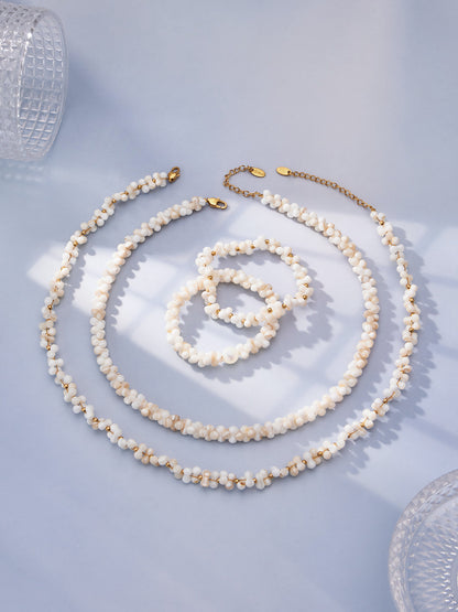 316L Stainless Steel 18K Gold PVD Natural Shell Beaded Abstract Bone Shape Necklace - Natural Shell, Beaded, Abstract Bone Shape, Elegant, Coastal, Everyday Wholesale Stainless Steel Jewelry - Sensitive Skin Friendly - Detail 10