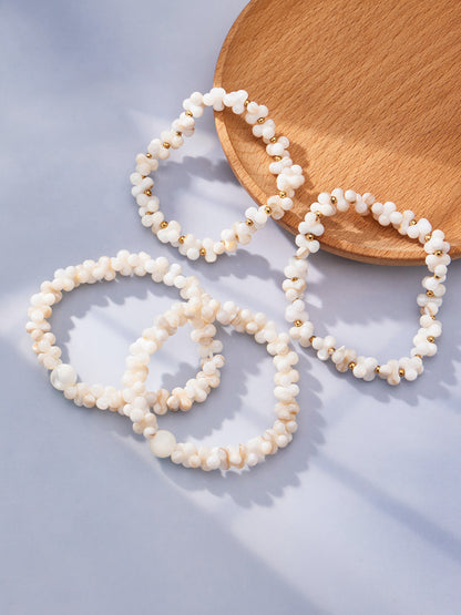 316L Stainless Steel 18K Gold PVD Natural Shell Beaded Abstract Bone Shape Necklace - Natural Shell, Beaded, Abstract Bone Shape, Elegant, Coastal, Everyday Wholesale Stainless Steel Jewelry - Sensitive Skin Friendly - Detail 12