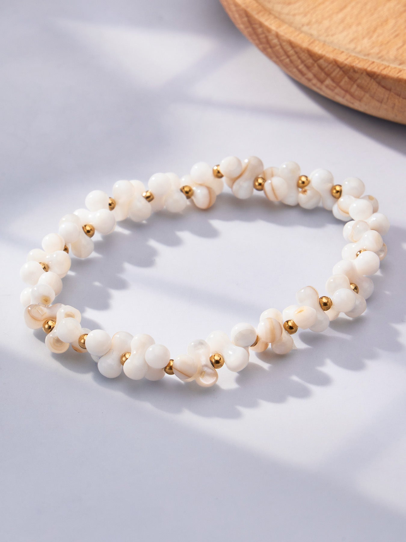 316L Stainless Steel 18K Gold PVD Natural Shell Beaded Abstract Bone Shape Necklace - Natural Shell, Beaded, Abstract Bone Shape, Elegant, Coastal, Everyday Wholesale Stainless Steel Jewelry - Sensitive Skin Friendly - Detail 14