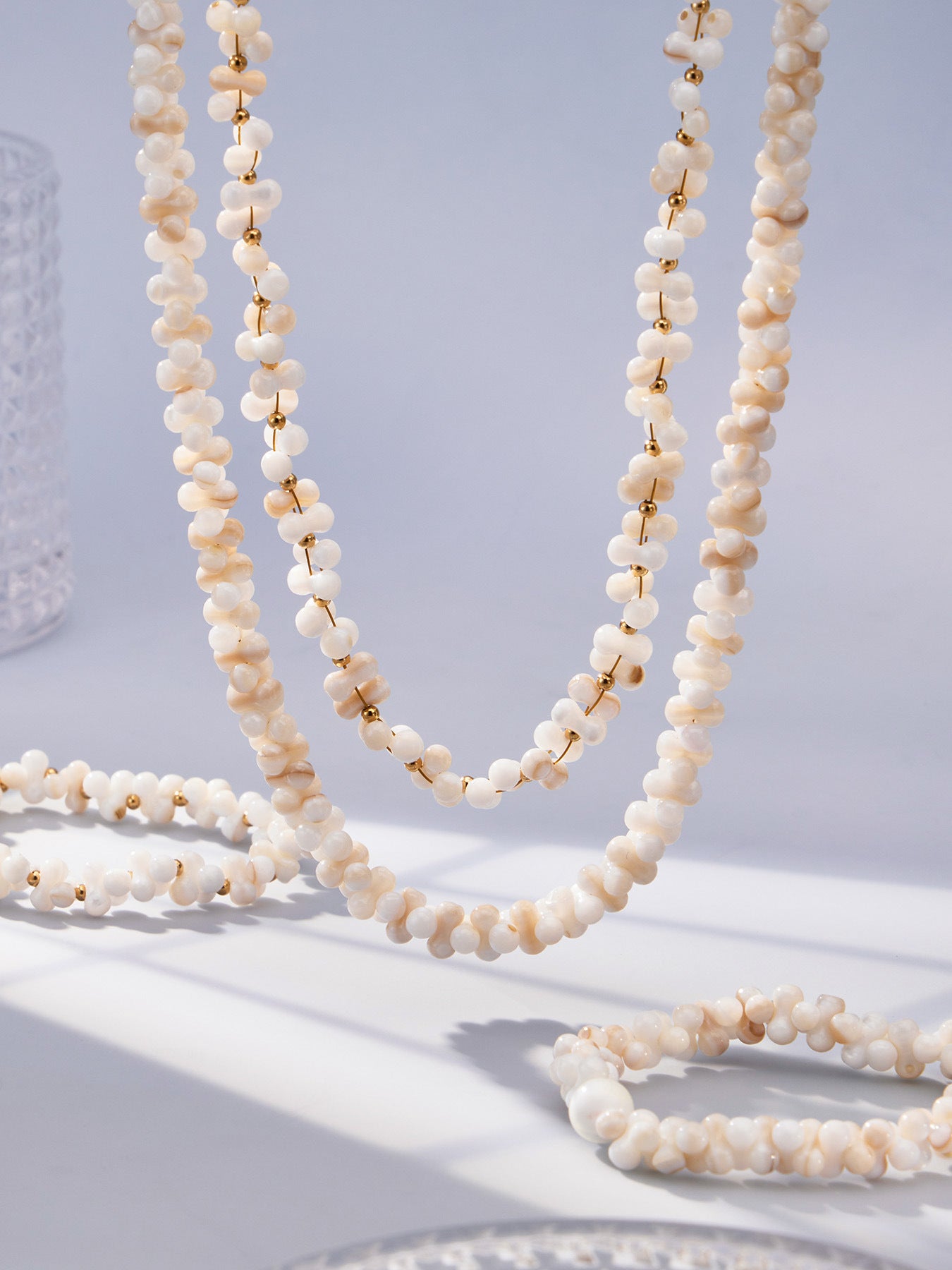 316L Stainless Steel 18K Gold PVD Natural Shell Beaded Abstract Bone Shape Necklace - Natural Shell, Beaded, Abstract Bone Shape, Elegant, Coastal, Everyday Wholesale Stainless Steel Jewelry - Sensitive Skin Friendly - Detail 16