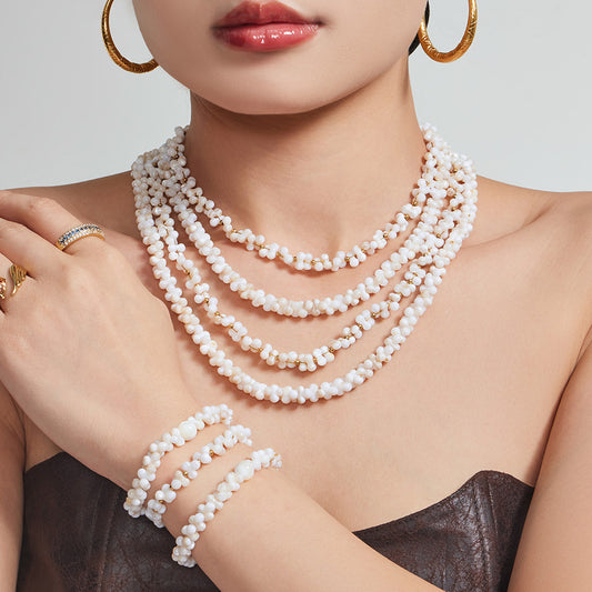 316L Stainless Steel 18K Gold PVD Natural Shell Beaded Abstract Bone Shape Necklace - Natural Shell, Beaded, Abstract Bone Shape, Elegant, Coastal, Everyday Wholesale Stainless Steel Jewelry - Sensitive Skin Friendly - Detail 18