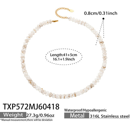 316L Stainless Steel 18K Gold PVD Natural Shell Beaded Abstract Bone Shape Necklace - Natural Shell, Beaded, Abstract Bone Shape, Elegant, Coastal, Everyday Wholesale Stainless Steel Jewelry - Sensitive Skin Friendly - Detail 2