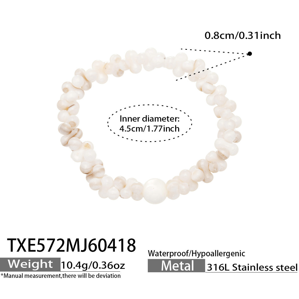 316L Stainless Steel 18K Gold PVD Natural Shell Beaded Abstract Bone Shape Necklace - Natural Shell, Beaded, Abstract Bone Shape, Elegant, Coastal, Everyday Wholesale Stainless Steel Jewelry - Sensitive Skin Friendly - Detail 3