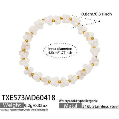 316L Stainless Steel 18K Gold PVD Natural Shell Beaded Abstract Bone Shape Necklace - Natural Shell, Beaded, Abstract Bone Shape, Elegant, Coastal, Everyday Wholesale Stainless Steel Jewelry - Sensitive Skin Friendly - Detail 5