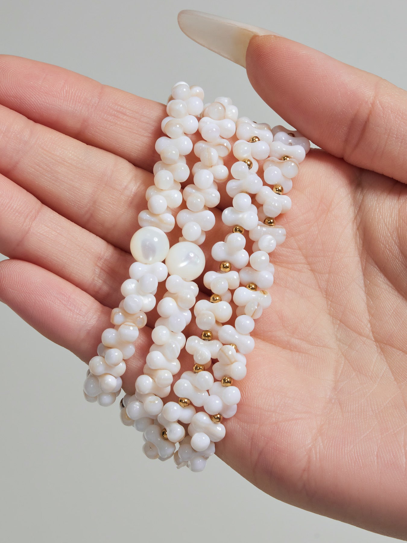 316L Stainless Steel 18K Gold PVD Natural Shell Beaded Abstract Bone Shape Necklace - Natural Shell, Beaded, Abstract Bone Shape, Elegant, Coastal, Everyday Wholesale Stainless Steel Jewelry - Sensitive Skin Friendly - Detail 6