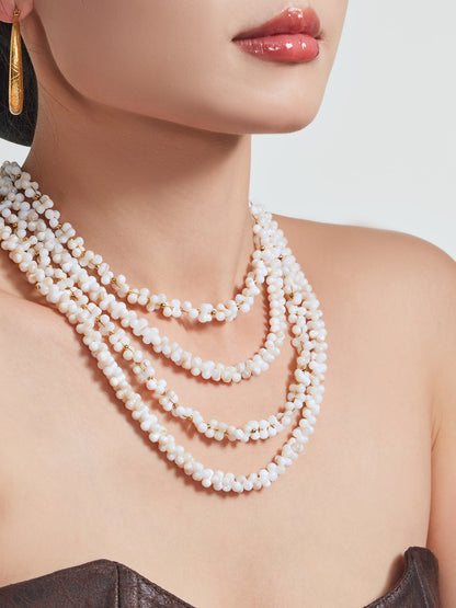 316L Stainless Steel 18K Gold PVD Natural Shell Beaded Abstract Bone Shape Necklace - Natural Shell, Beaded, Abstract Bone Shape, Elegant, Coastal, Everyday Wholesale Stainless Steel Jewelry - Sensitive Skin Friendly - Detail 8