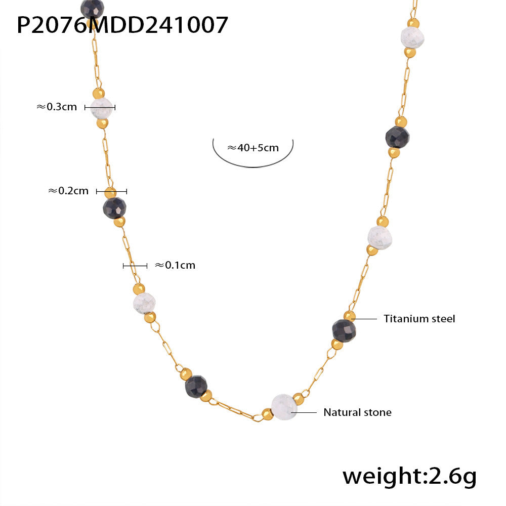 316L Stainless Steel 18K Gold PVD Natural Stone Beaded Double Layer Necklace - Image 2