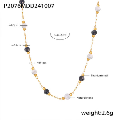 316L Stainless Steel 18K Gold PVD Natural Stone Beaded Double Layer Necklace - Image 2