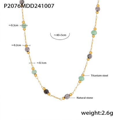 316L Stainless Steel 18K Gold PVD Natural Stone Beaded Double Layer Necklace - Image 3