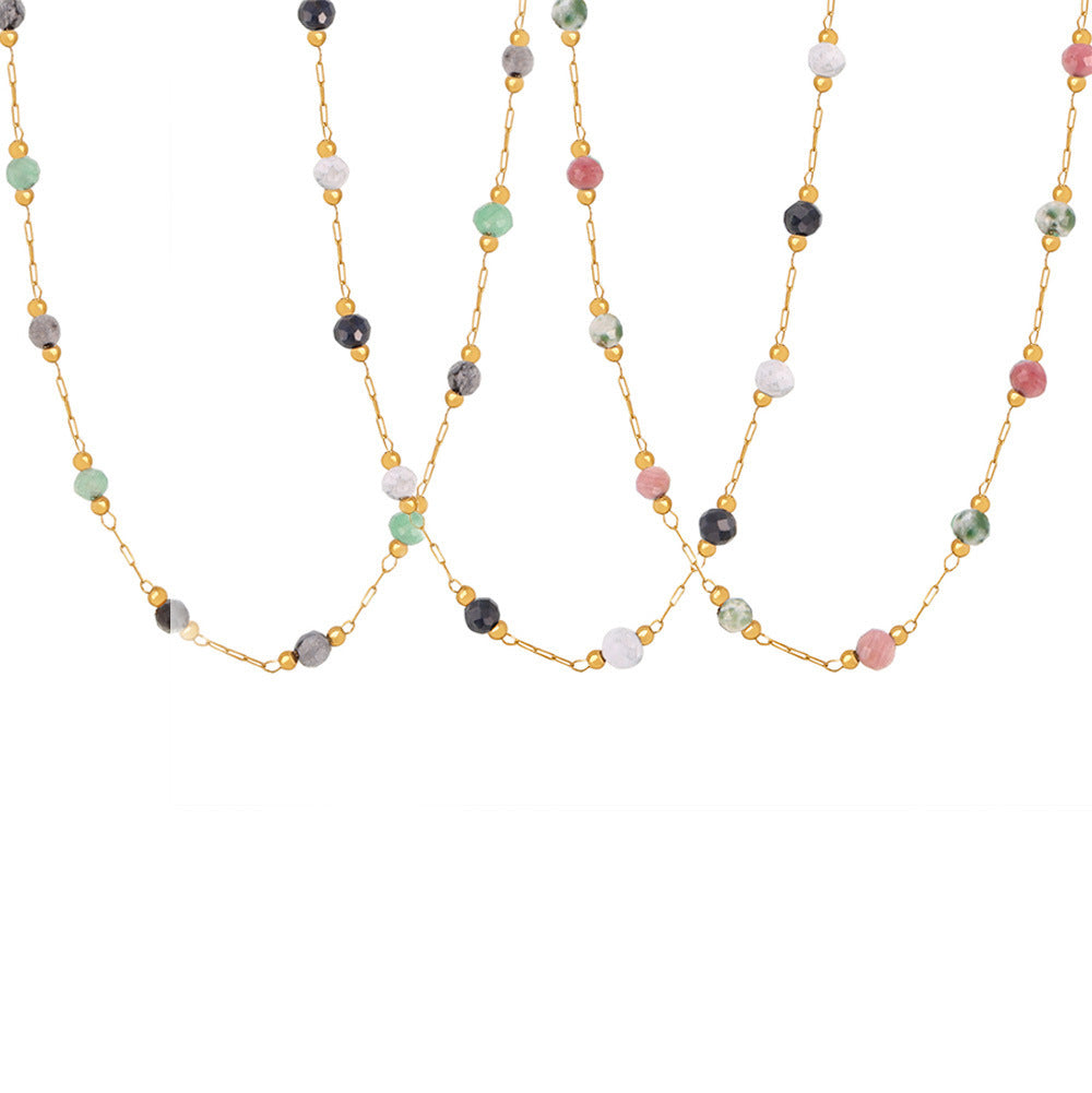 316L Stainless Steel 18K Gold PVD Natural Stone Beaded Double Layer Necklace - Image 4
