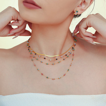 316L Stainless Steel 18K Gold PVD Natural Stone Beaded Double Layer Necklace - Image 5