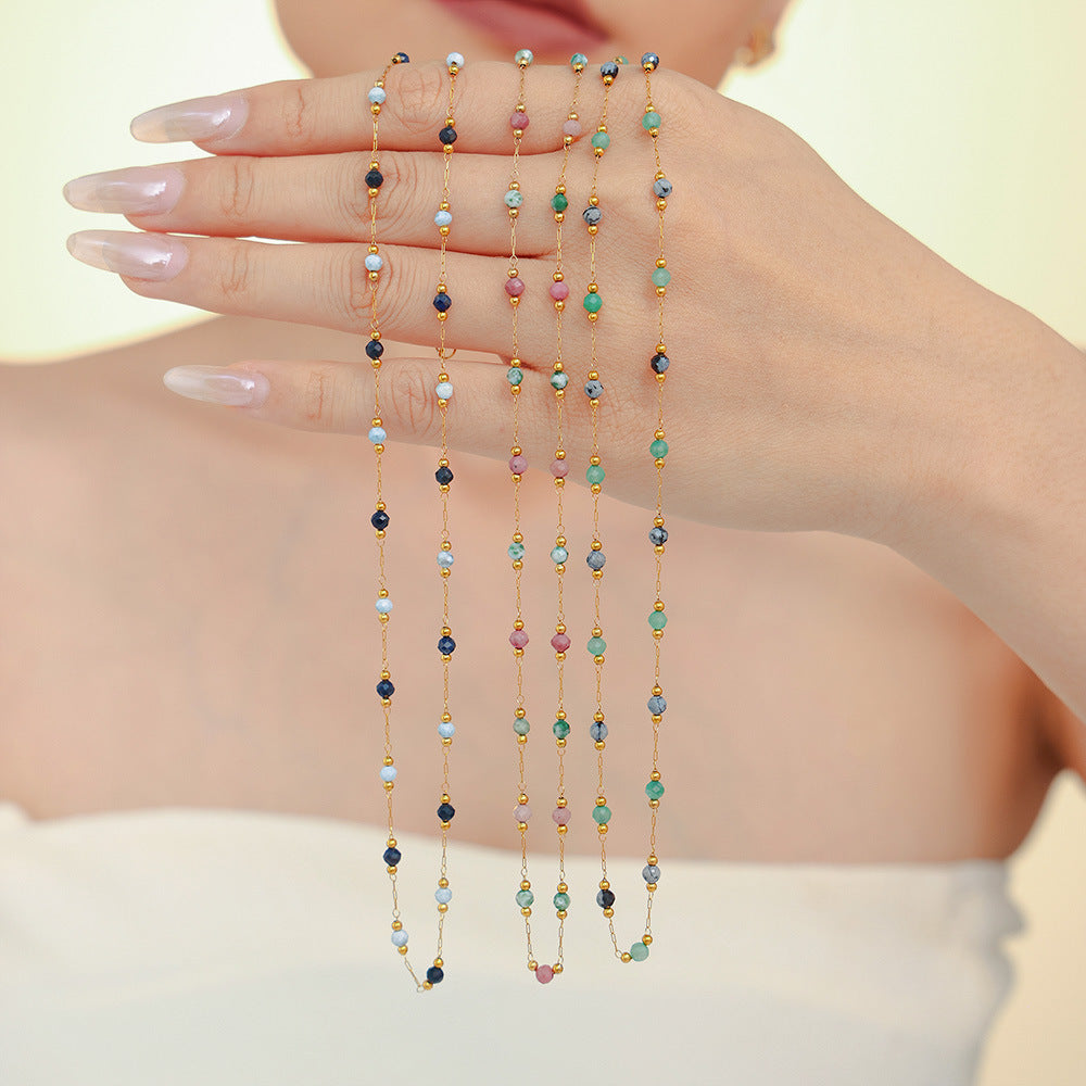 316L Stainless Steel 18K Gold PVD Natural Stone Beaded Double Layer Necklace - Image 7