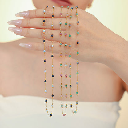 316L Stainless Steel 18K Gold PVD Natural Stone Beaded Double Layer Necklace - Image 7