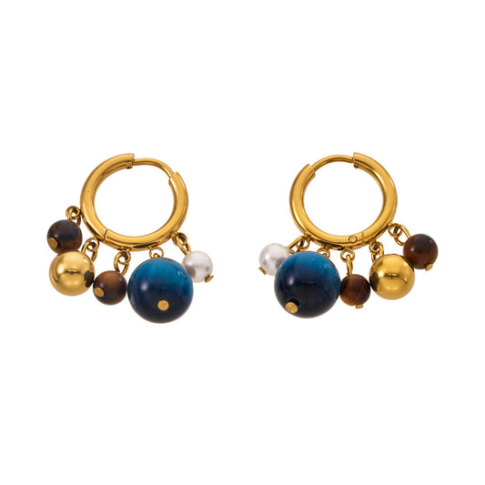 316L Stainless Steel 18K Gold PVD Natural Stone Colorful Bead Tassel Vintage Earrings - Natural Stone, Colorful Bead, Tassel, Vintage Wholesale Stainless Steel Jewelry - Sensitive Skin Friendly - Detail 9