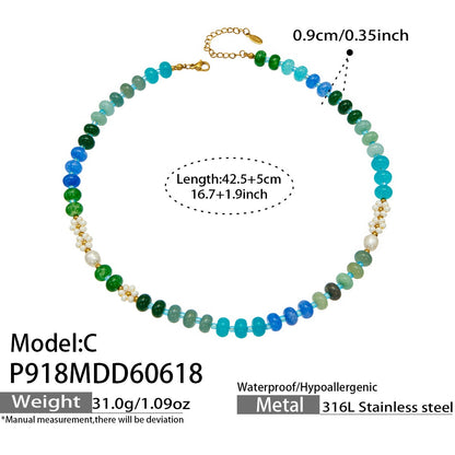 316L Stainless Steel 18K Gold PVD Natural Stone Freshwater Pearl Necklace - Natural Stone Freshwater Pearl Necklace Wholesale Stainless Steel Jewelry - Sensitive Skin Friendly - Detail 7