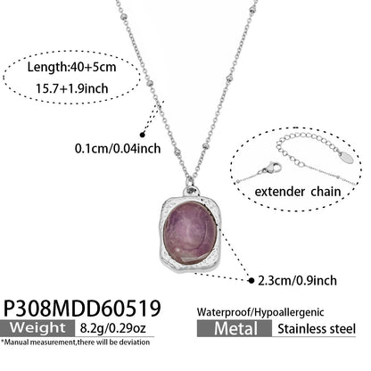 316L Stainless Steel 18K Gold PVD Natural Stone Green Necklace - Vintage Natural Green Stone Wholesale Stainless Steel Jewelry - Sensitive Skin Friendly - Detail 10