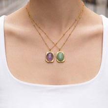 316L Stainless Steel 18K Gold PVD Natural Stone Green Necklace - Vintage Natural Green Stone Wholesale Stainless Steel Jewelry - Sensitive Skin Friendly - Detail 11