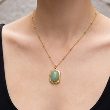 316L Stainless Steel 18K Gold PVD Natural Stone Green Necklace - Vintage Natural Green Stone Wholesale Stainless Steel Jewelry - Sensitive Skin Friendly - Detail 2
